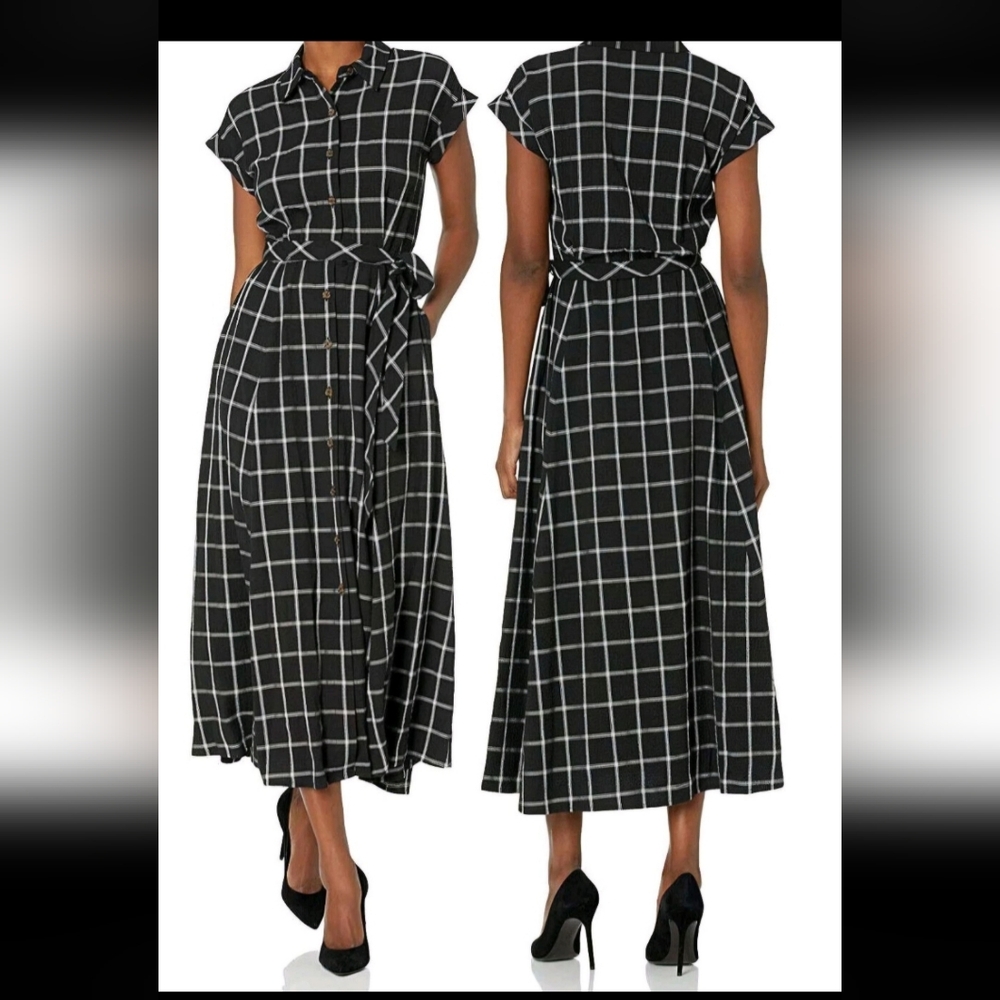 NWT Calvin Klein Windowpane Midi Shirtdress, Size 12